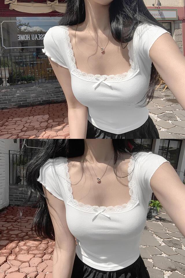 \Sexy Cute/ 大方領Lace貼身Top