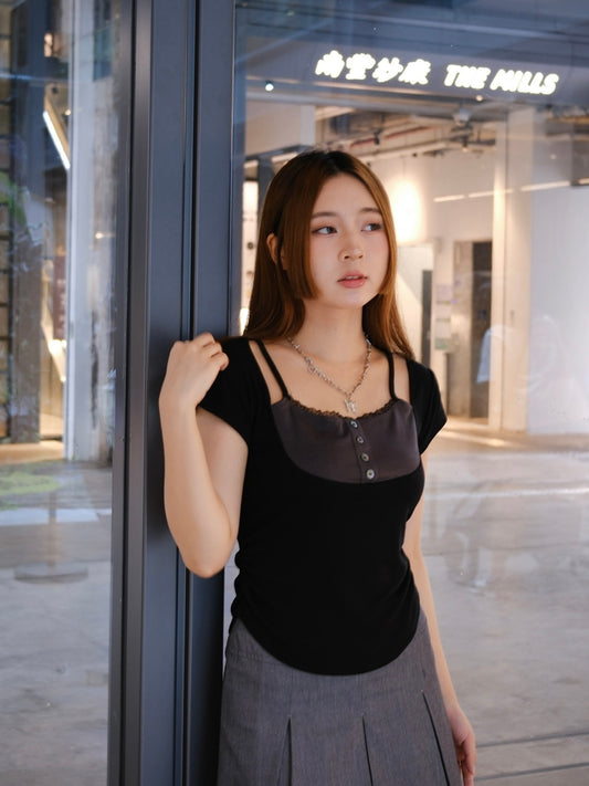\柔感Lace層次/ Lace Trim U‑Hem Fitted Top