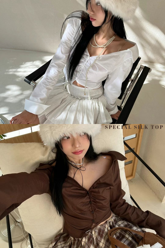 Shiny Silk Off-Shoulder Top