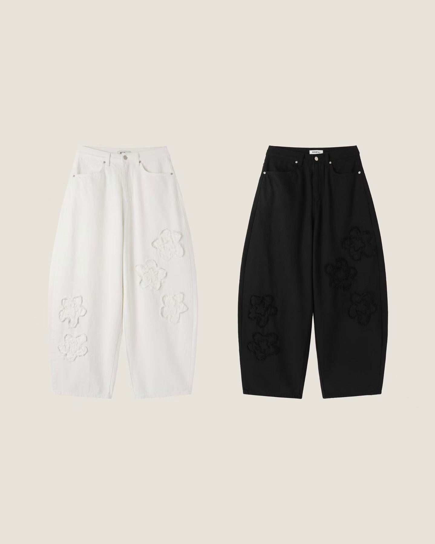 \霧灰花影闊褲/ Floral Baggy Jeans