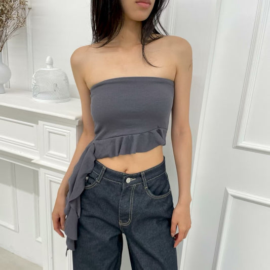 \女團風/ 不規則荷葉邊Tube Bra Top