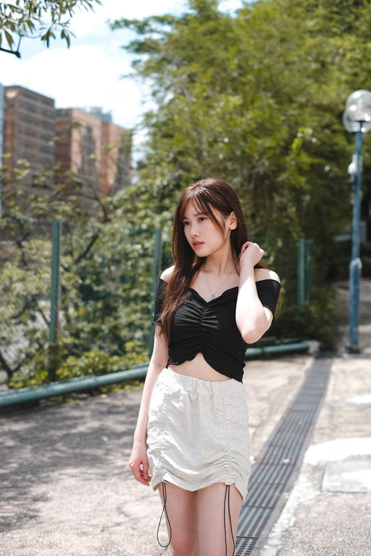 索扣棉質短裙