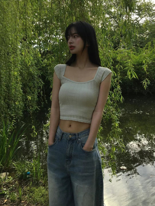 \氣質通花/ 小飛袖大方領Top