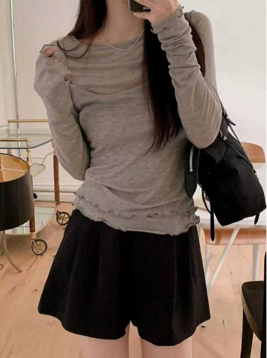 \Super Soft☁️/ 小清新捲邊層次Top