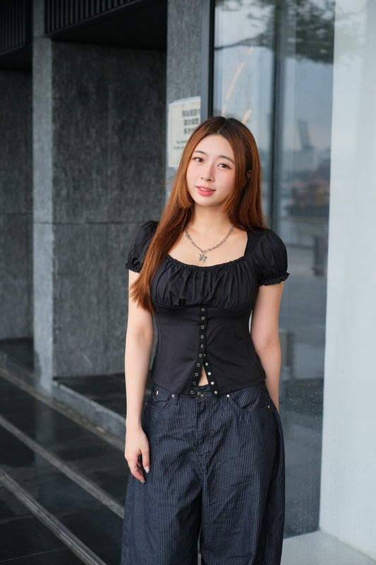 \Daily Cool Girl/ 滑滑高質束皺啪鈕Top