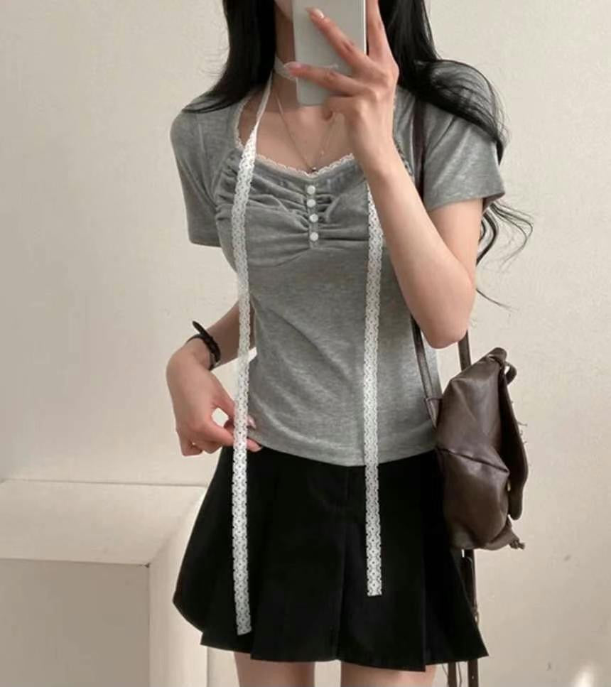 \超精緻+打卡able/ Lace Button Top Set