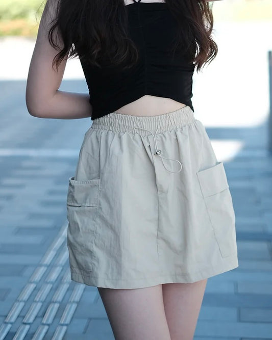 [現貨] 雙口袋束繩索索裙