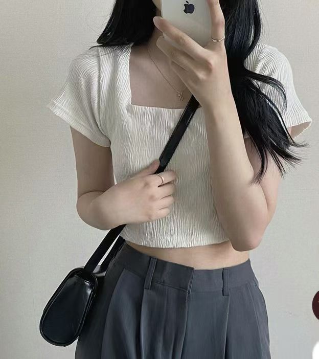 \日常方領微皺感☁️/ Soft Crinkle Square Top