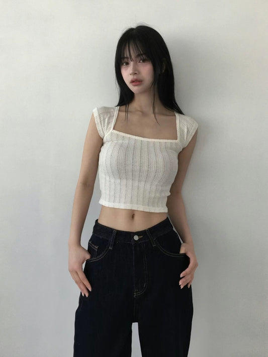 \氣質通花/ 小飛袖大方領Top