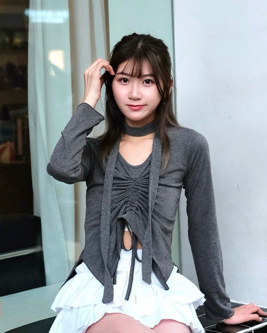 [現貨] \束繩露腰設計/ Drawstring Waist Top w/ Neck Strap