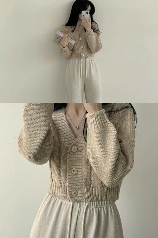 [現貨] \可愛粗麻花針織/ Cropped Knit Cardigan