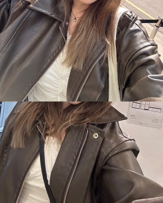 【完美版型🏆】Matte Leather Jacket - Brown