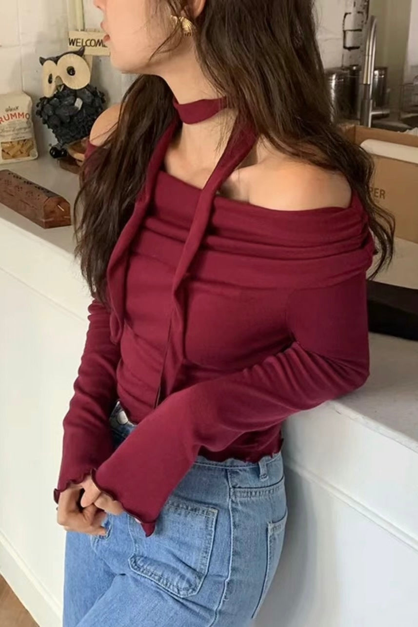 [現貨] Romantic Off-Shoulder Top w/ Neck Strap