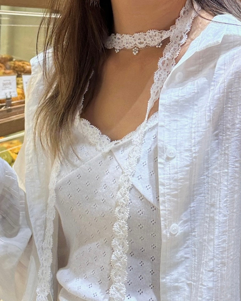 [現貨] \附Lace頸帶/ 暗花吊帶背心