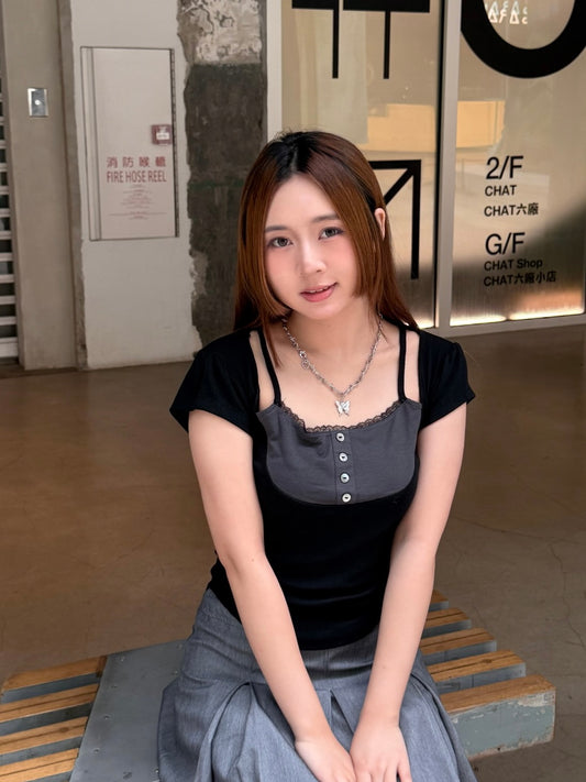 \柔感Lace層次/ Lace Trim U‑Hem Fitted Top