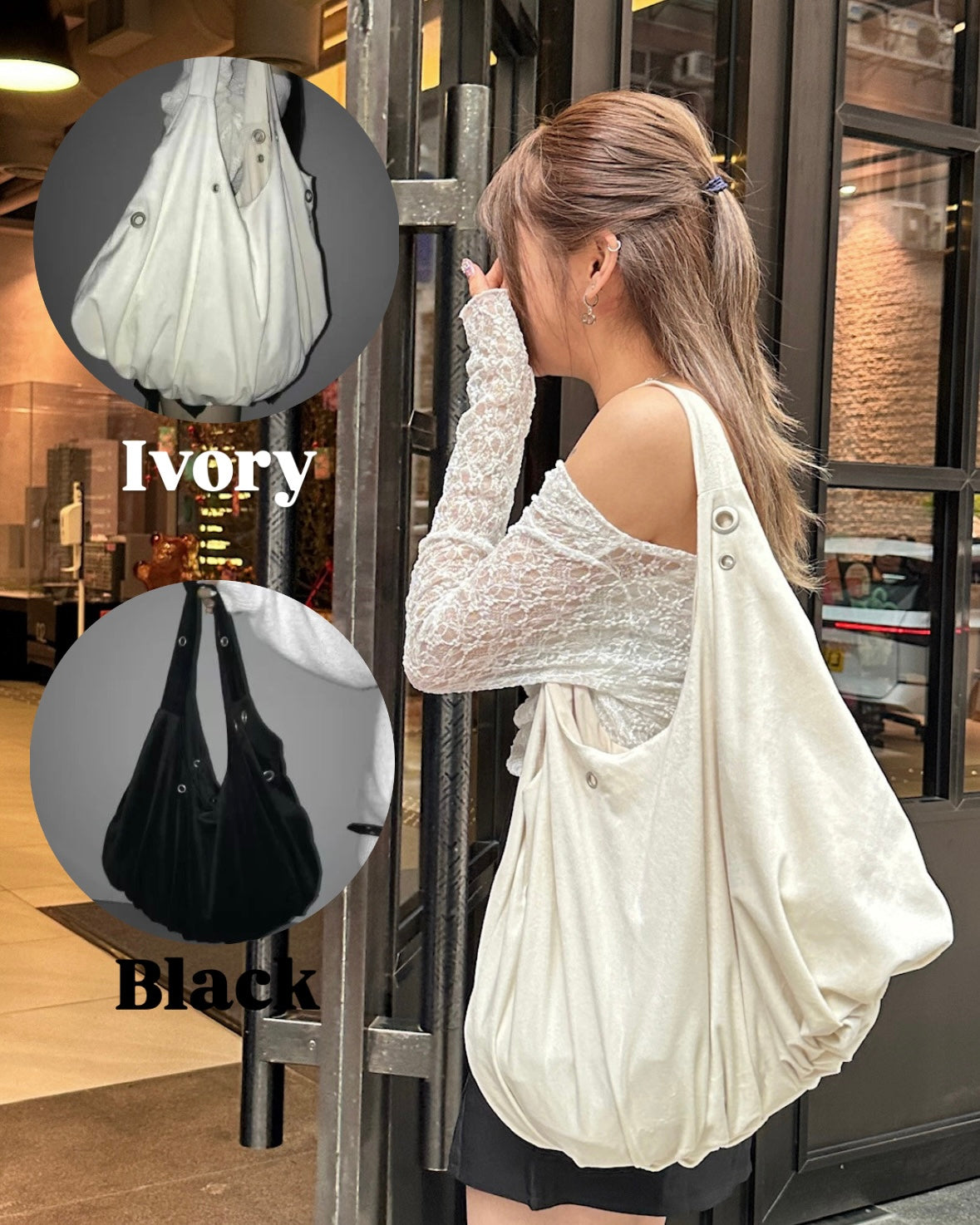 [預訂] 絲絨銀圈單肩袋