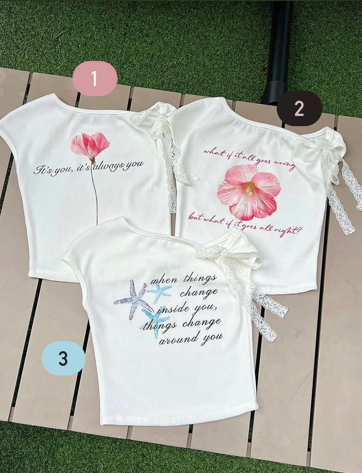 [最後泰國現貨] One Off Shoulder Lace Print Top