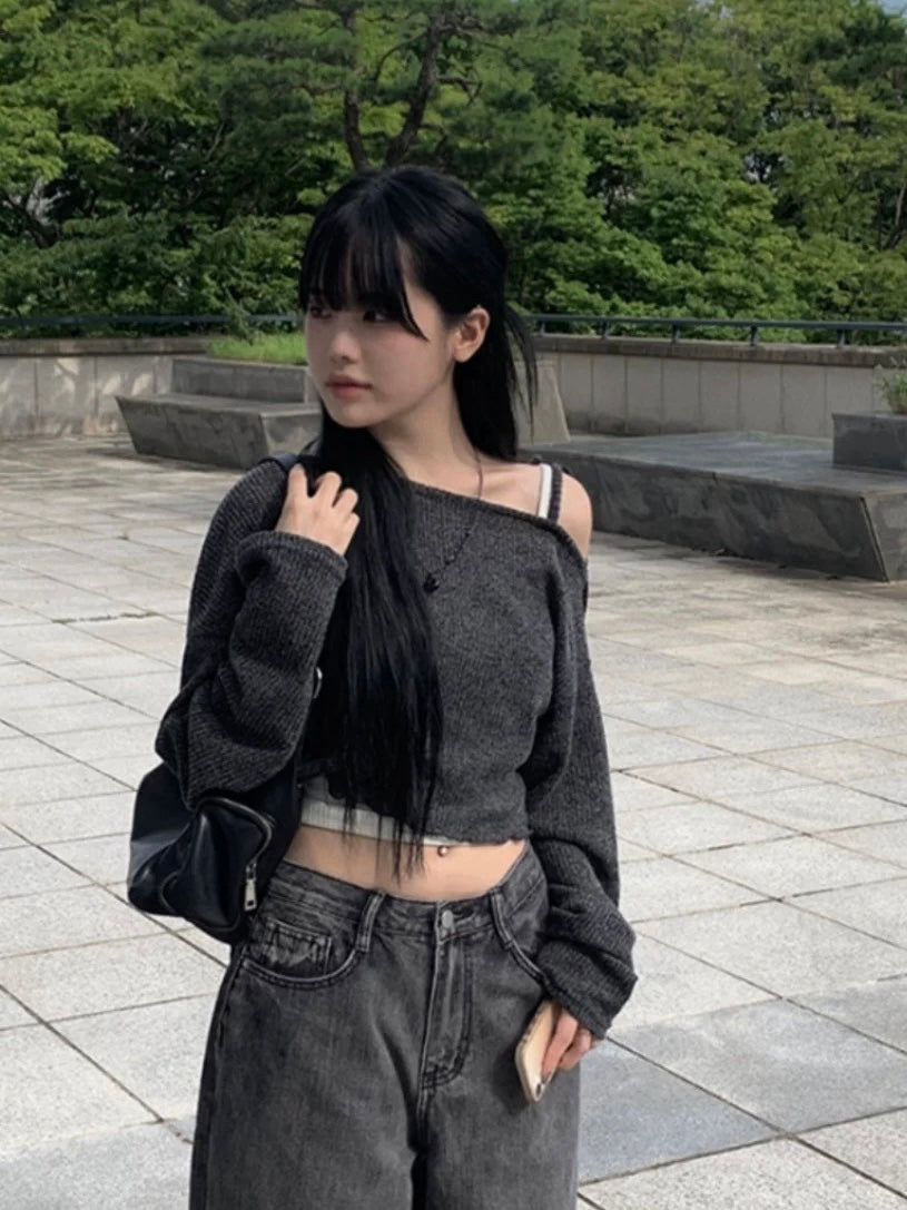 [預訂] \簡單隨性/單邊綁帶露肩Top