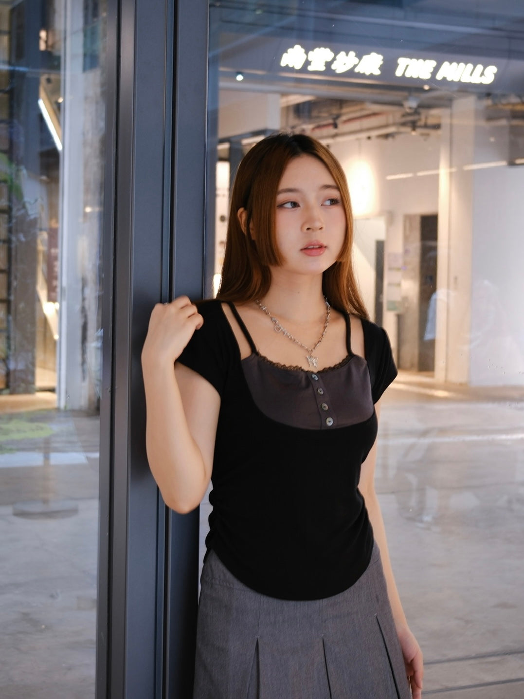 \柔感Lace層次/ Lace Trim U‑Hem Fitted Top