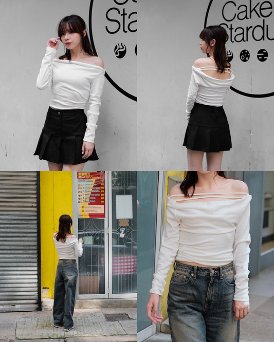 [現貨] \前後兩穿OK!!/ 雙帶點綴露肩Top
