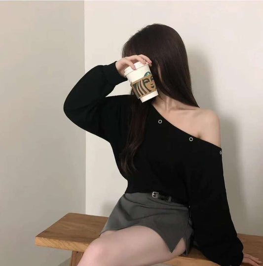[預訂] \簡單日常/ 銀圈棉質斜肩Top