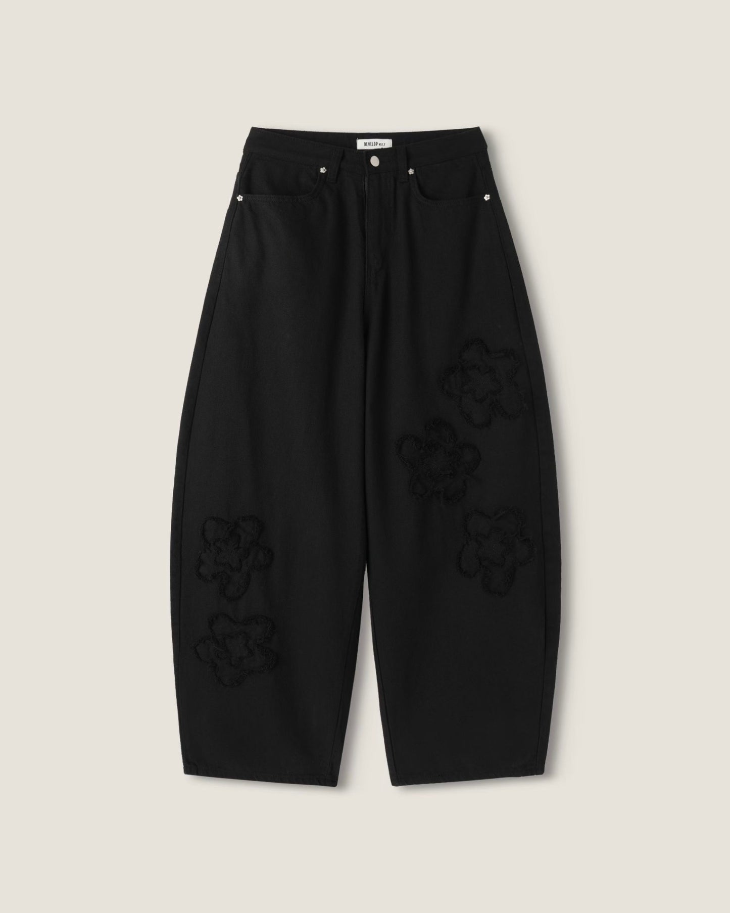\霧灰花影闊褲/ Floral Baggy Jeans