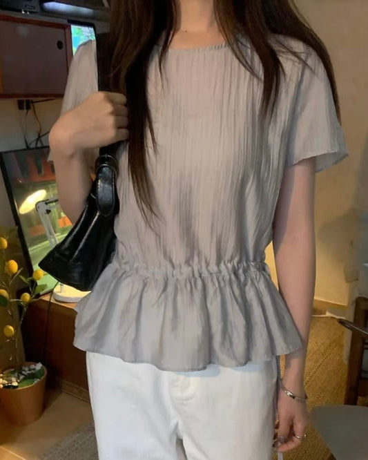 [預訂] \可調校蛋糕衣擺/ 圓領皺皺Top