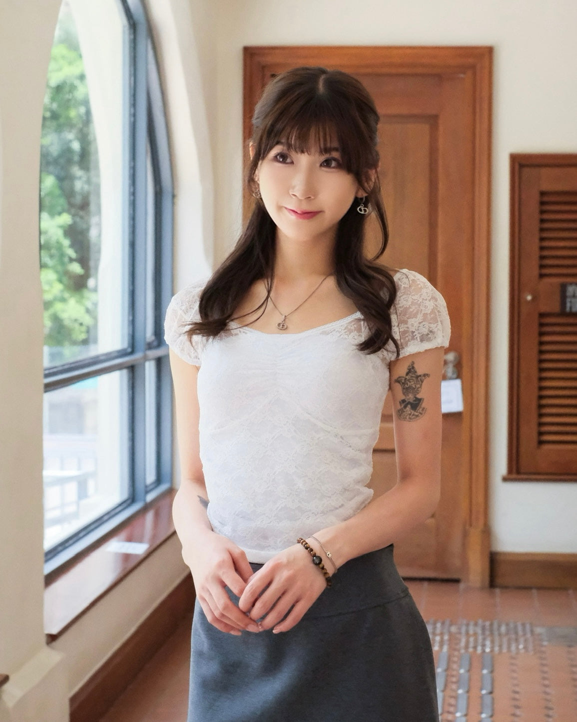 \約會氛圍感Plus♡/ Sheer Lace Fitted Top