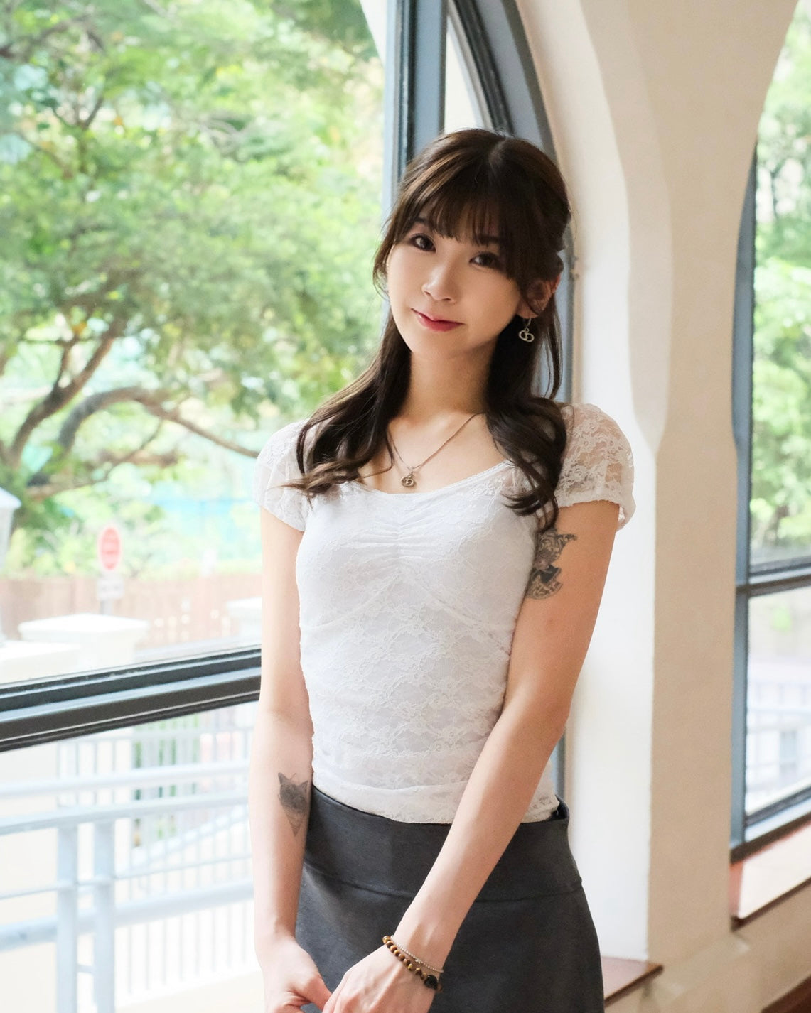 \約會氛圍感Plus♡/ Sheer Lace Fitted Top