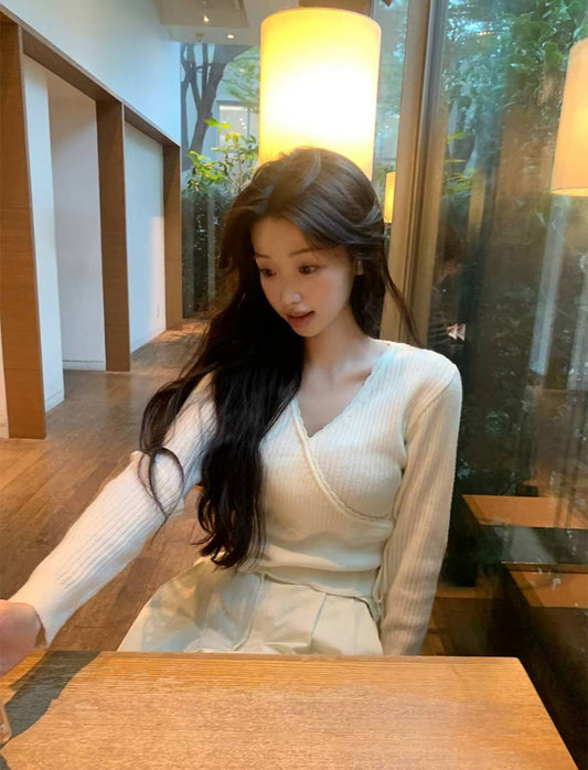 [預訂] \溫柔知性美/捲邊疊布綁結Top