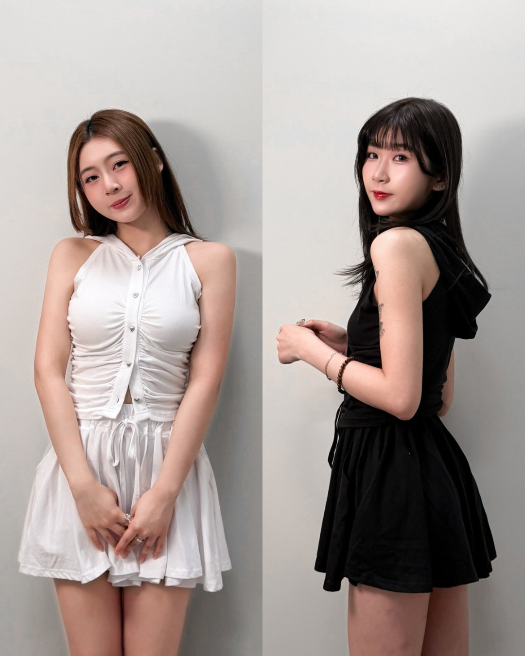\心心扣鈕♡/ 連帽排扣背心+短褲Set