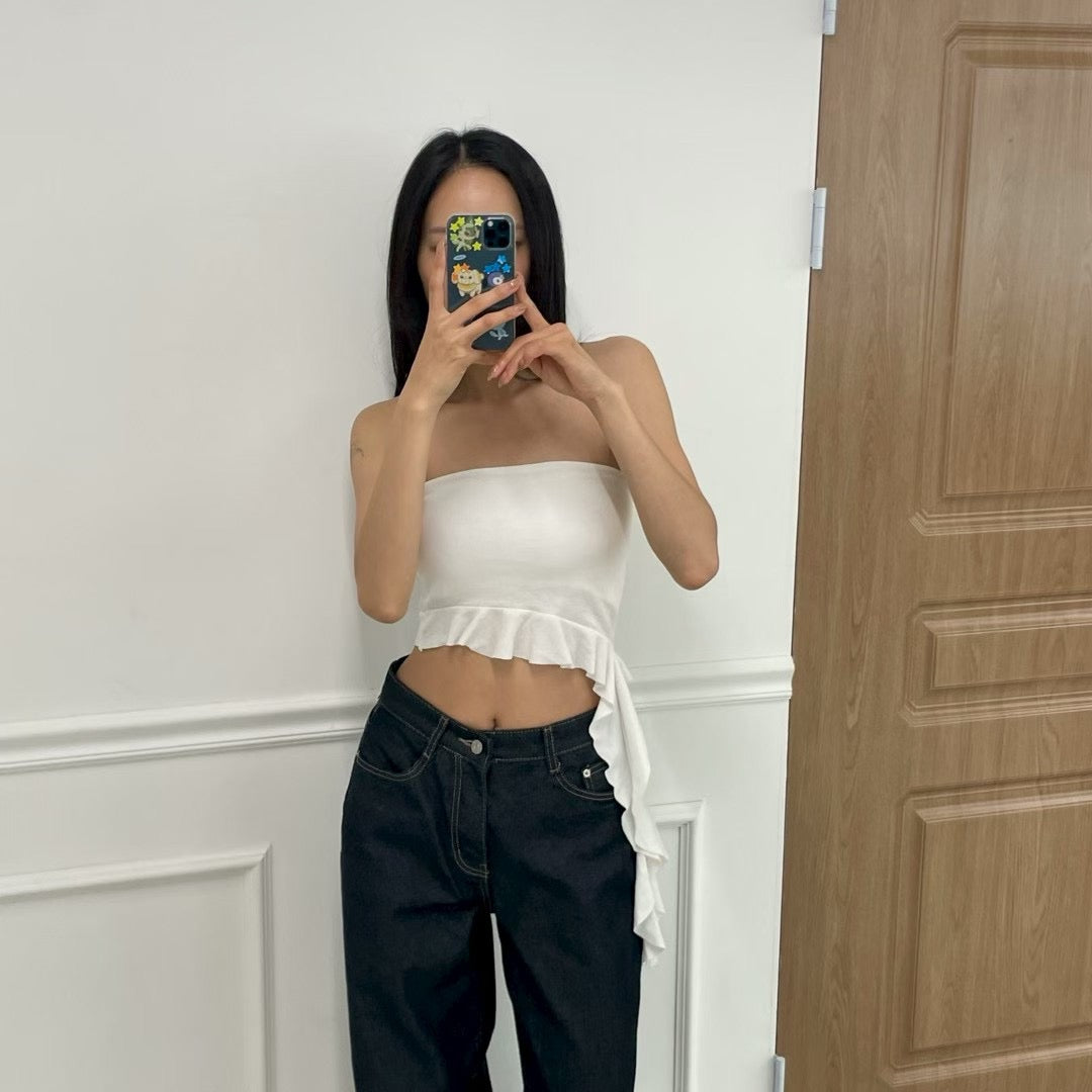 [現貨] \女團風/ 不規則荷葉邊Tube Bra Top