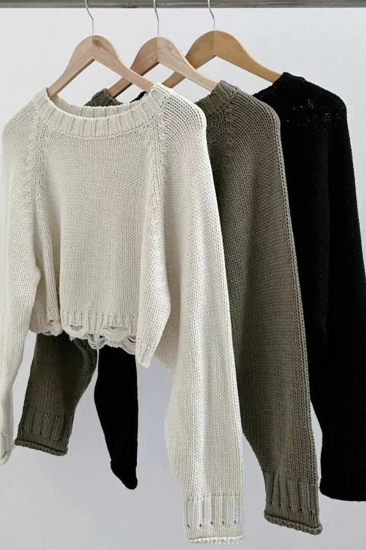 Crimping Edge Knitted Sweater - 3 Colors