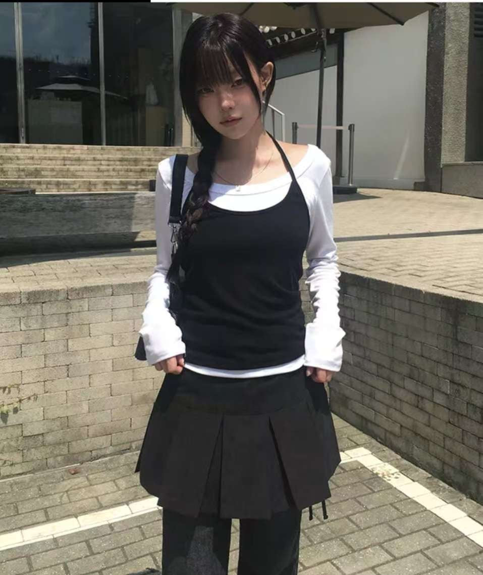 [預訂] 幼帶掛頸疊布Top