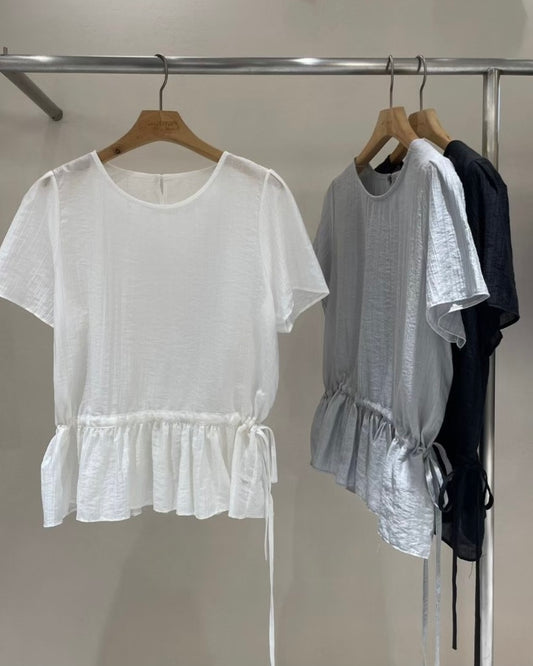 [預訂] \可調校蛋糕衣擺/ 圓領皺皺Top