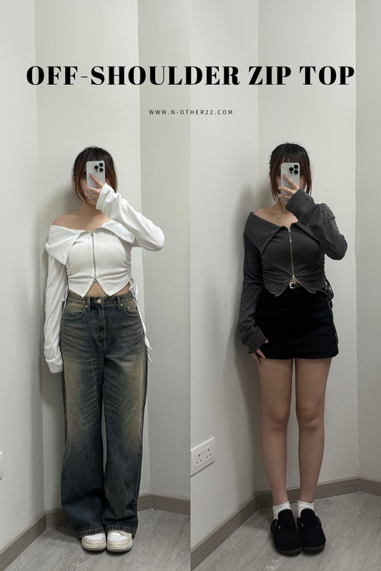 [現貨] \側綁繩反領設計/ Off-Shoulder Zip Top