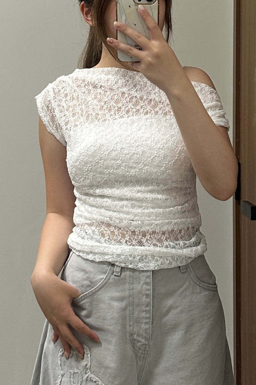 \溫柔氛圍感爆發☁️/ Lace Layered Fitted Top
