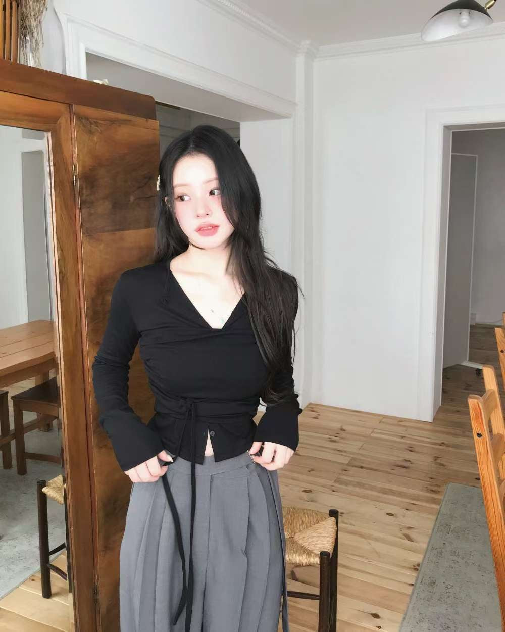 [預訂] \優雅知性美/ 假兩件束胸綁結Top