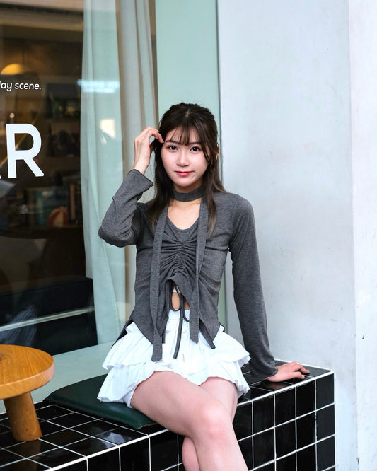 [現貨] \束繩露腰設計/ Drawstring Waist Top w/ Neck Strap