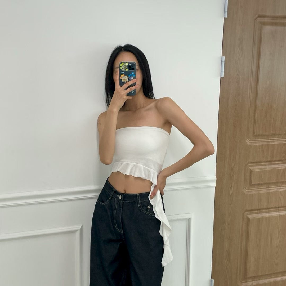 [現貨] \女團風/ 不規則荷葉邊Tube Bra Top