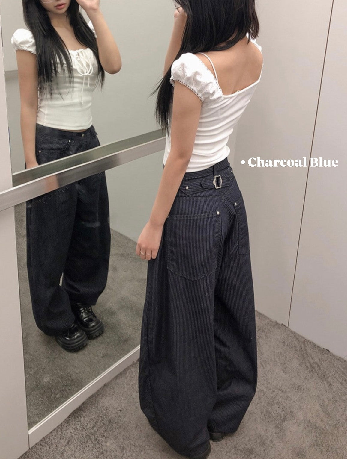 [預訂] \後腰銀扣可調校腰圍/ Linear Baggy Jeans