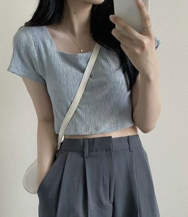 \日常方領微皺感☁️/ Soft Crinkle Square Top
