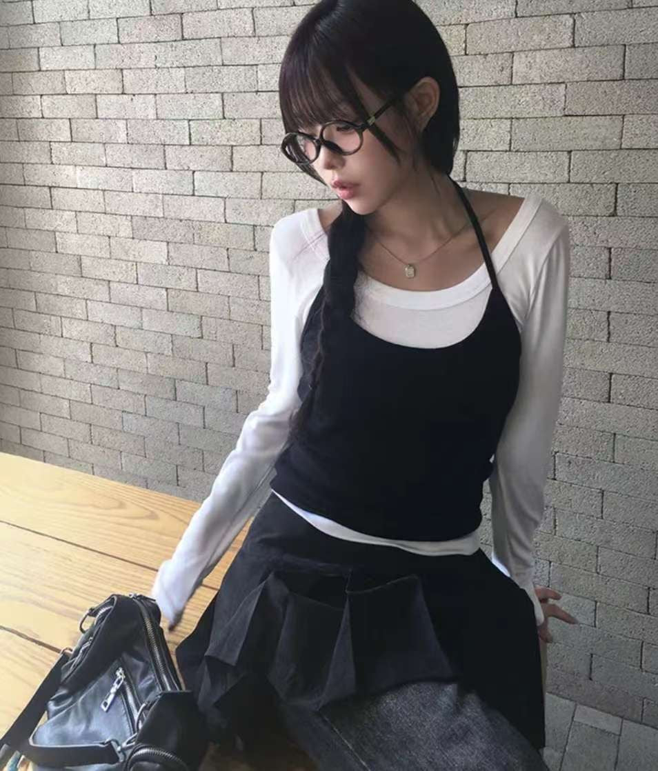 [預訂] 幼帶掛頸疊布Top