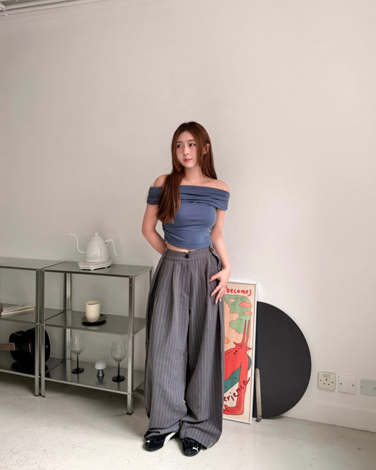 [預訂] \2位店主同時自留!!/ 側扣鈕直紋薄料西褲