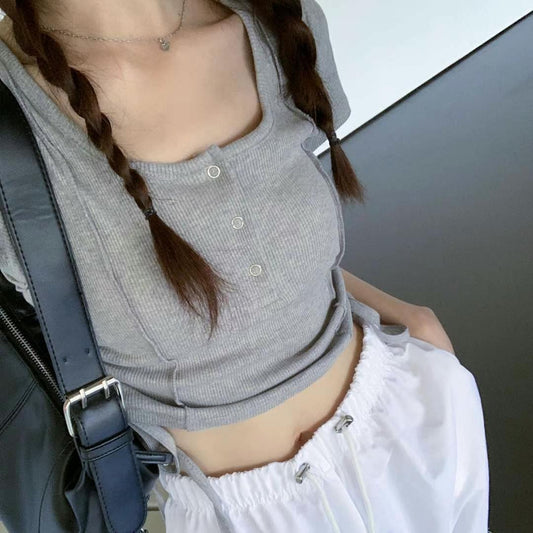 \Basic百搭款/ 側束繩啪鈕Top