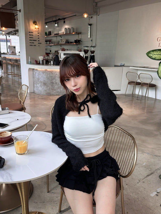 [預訂] \可愛綁結毛毛外套/ Mohair Knit Tie Outer