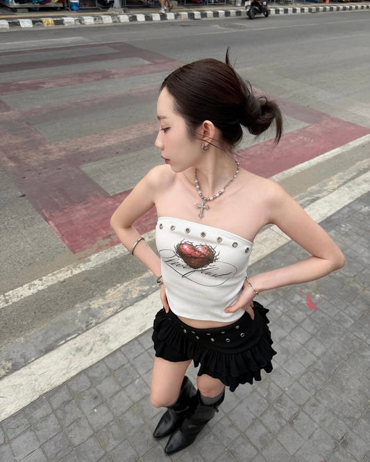 [預訂] \限時泰國代購/ NEW DARK ROMANCE EYELET STRAPLESS TOP