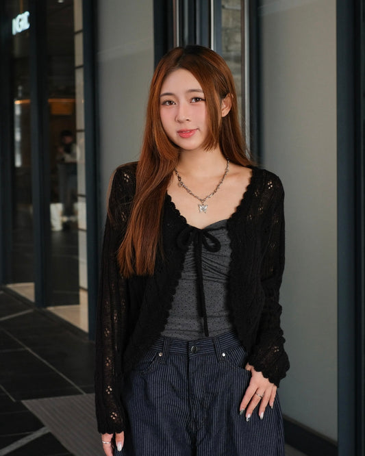 [預訂] \柔軟雲朵感☁️/ 鏤空綁結針織外套