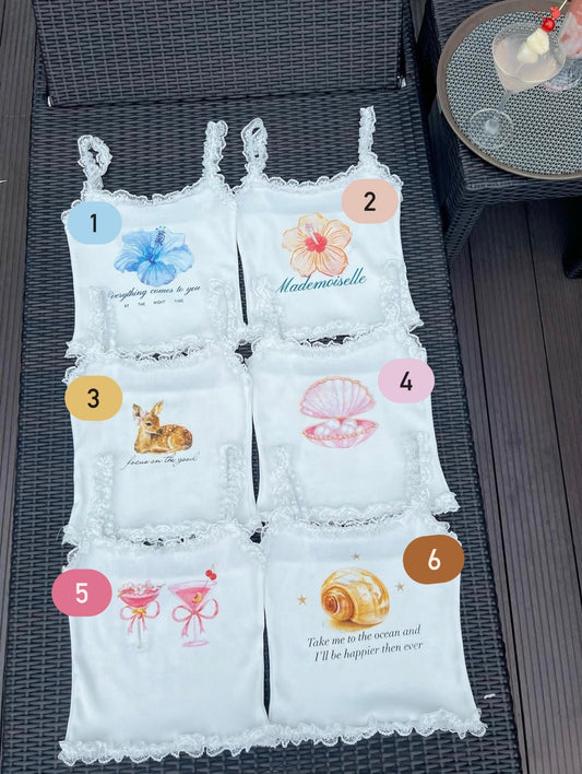 [預訂] \限時泰國代購/ NEW PRINTED CAMI LACE TOP