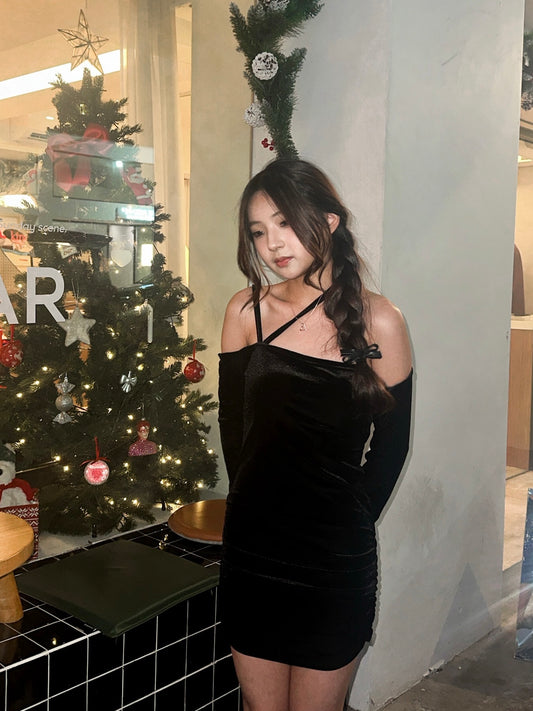 [現貨] Off-Shoulder Velvet Dress